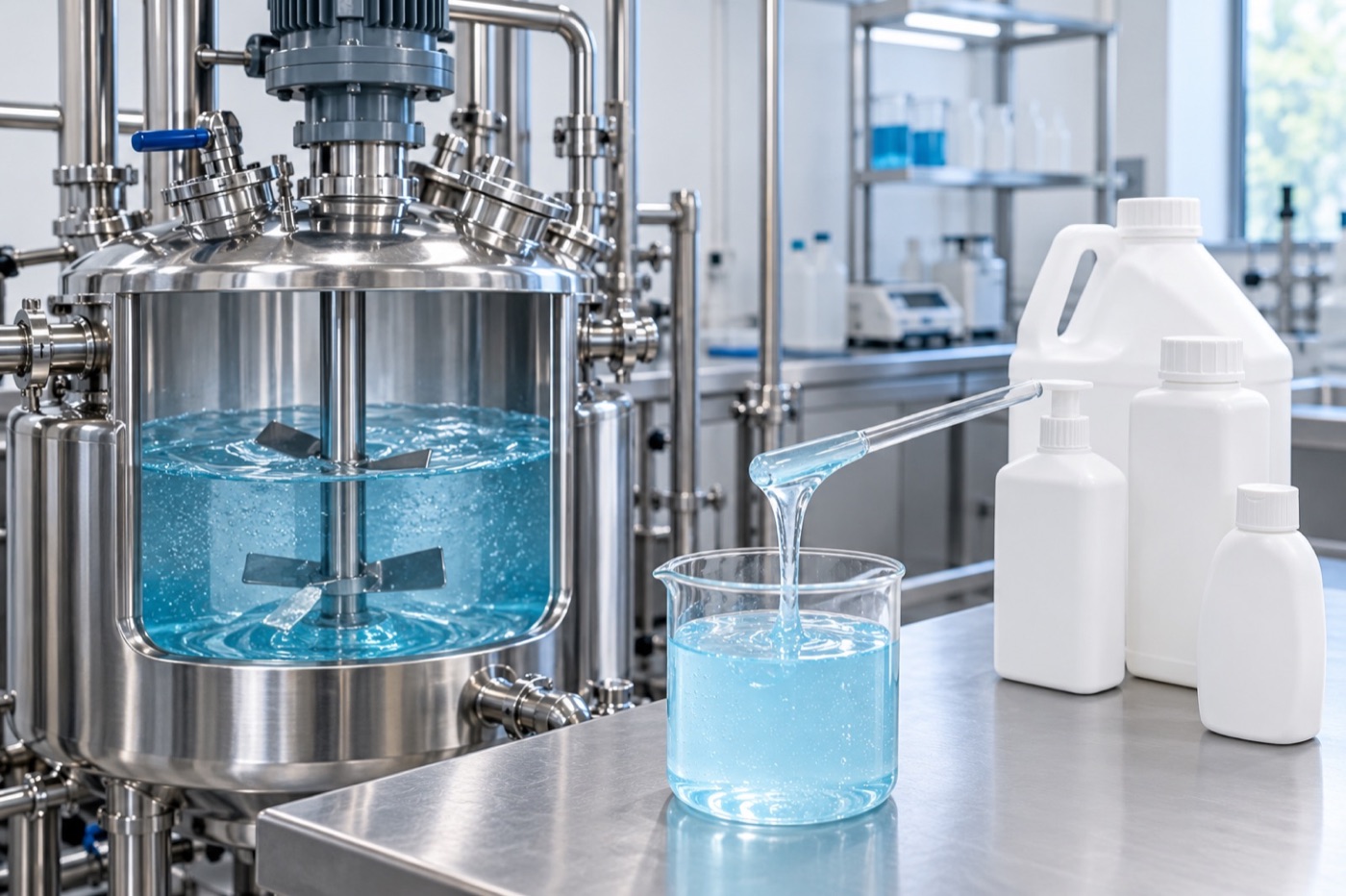 Unbranded liquid detergent formulation in a clean pilot mixing plant