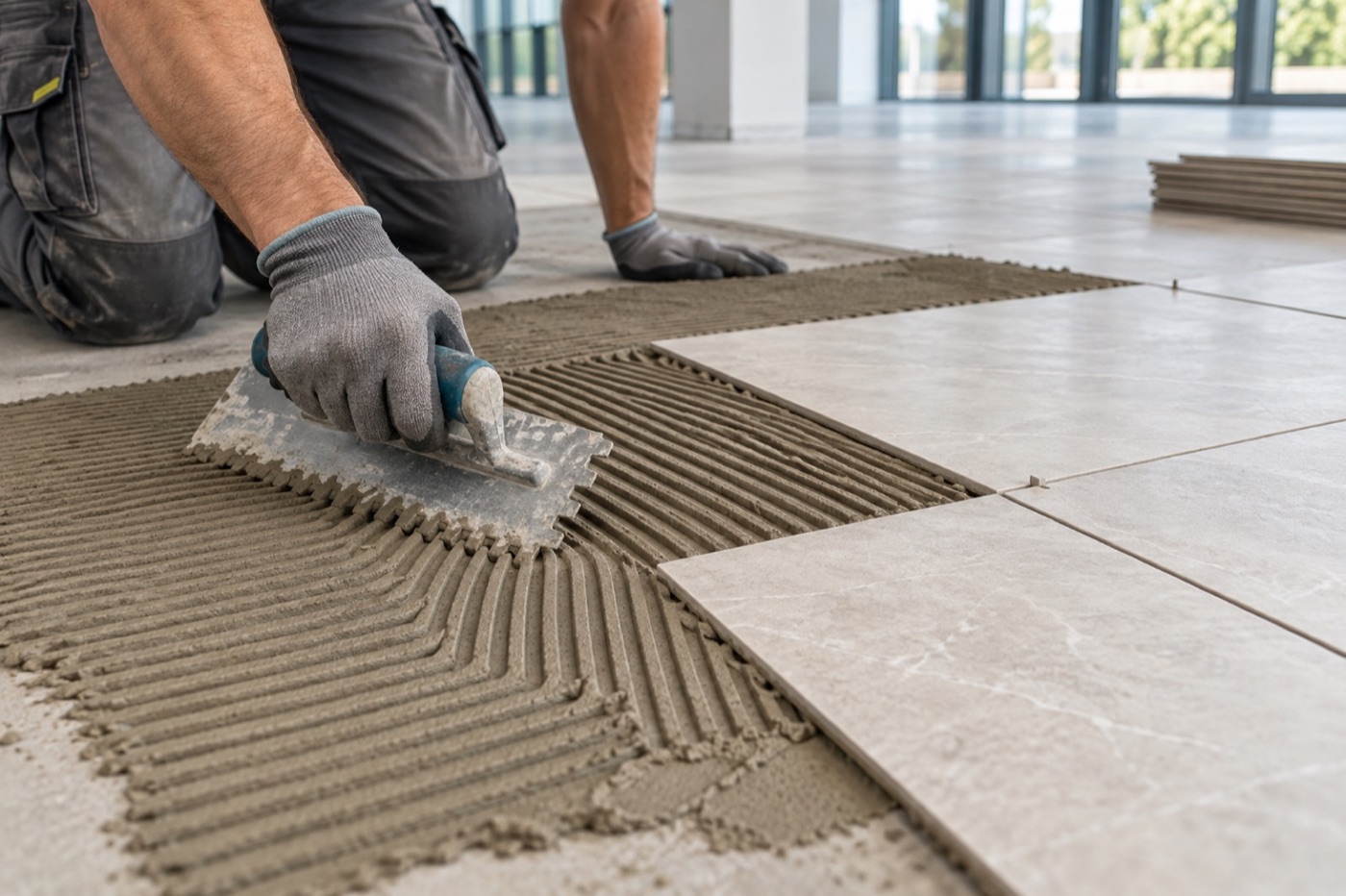 Tile adhesive application